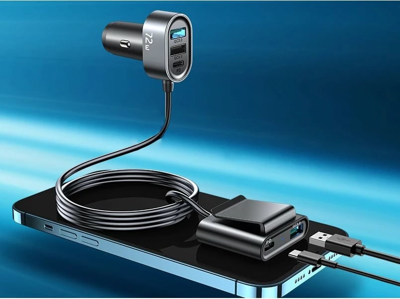 Karikues veture Joyroom JR-CL05, 72W, 2xPD + 2xQC3.0, 5 porta, 1.5m, zi
