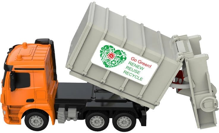 Kamion mbeturinash me telekomandë Double Eagle Mercedes-Benz Antos E676-003, 1:26, portokalli