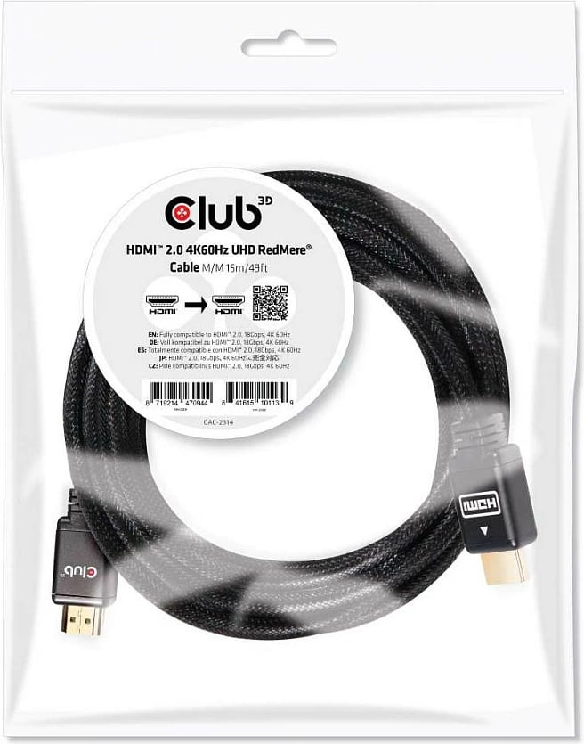 Kabllo HDMI Club3D 2.0 RedMere 15m, 4K60Hz, i zi