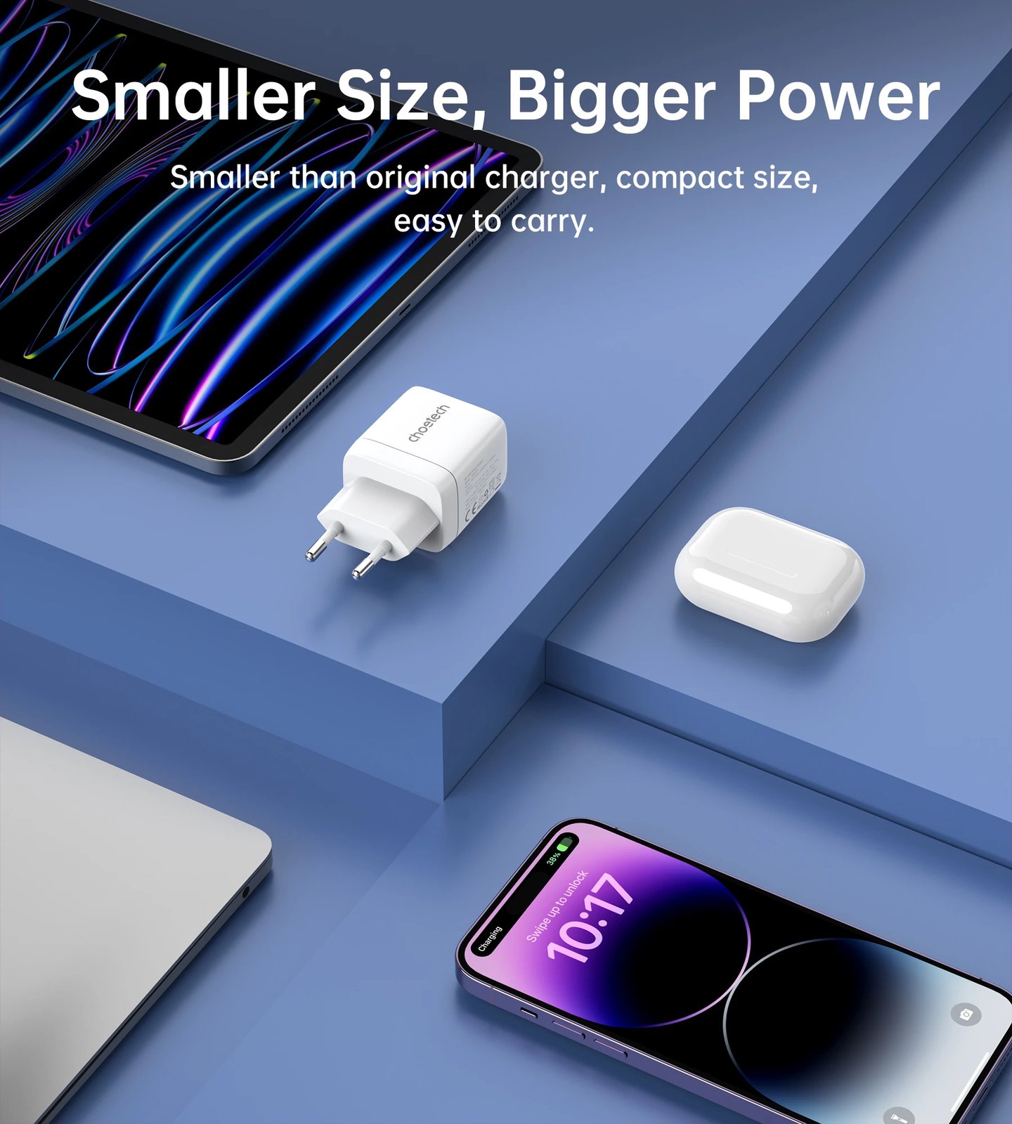 Karikues muri Choetech PD6051, 2x USB-C PD, 35W, me ekran, i bardhë