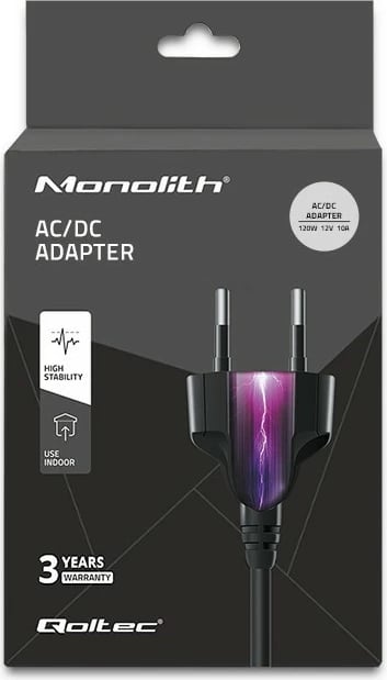Furnizues energjie desktop Qoltec 50798, 120W, 12V, 10A, 5.5x2.5mm, me kabllo rryme