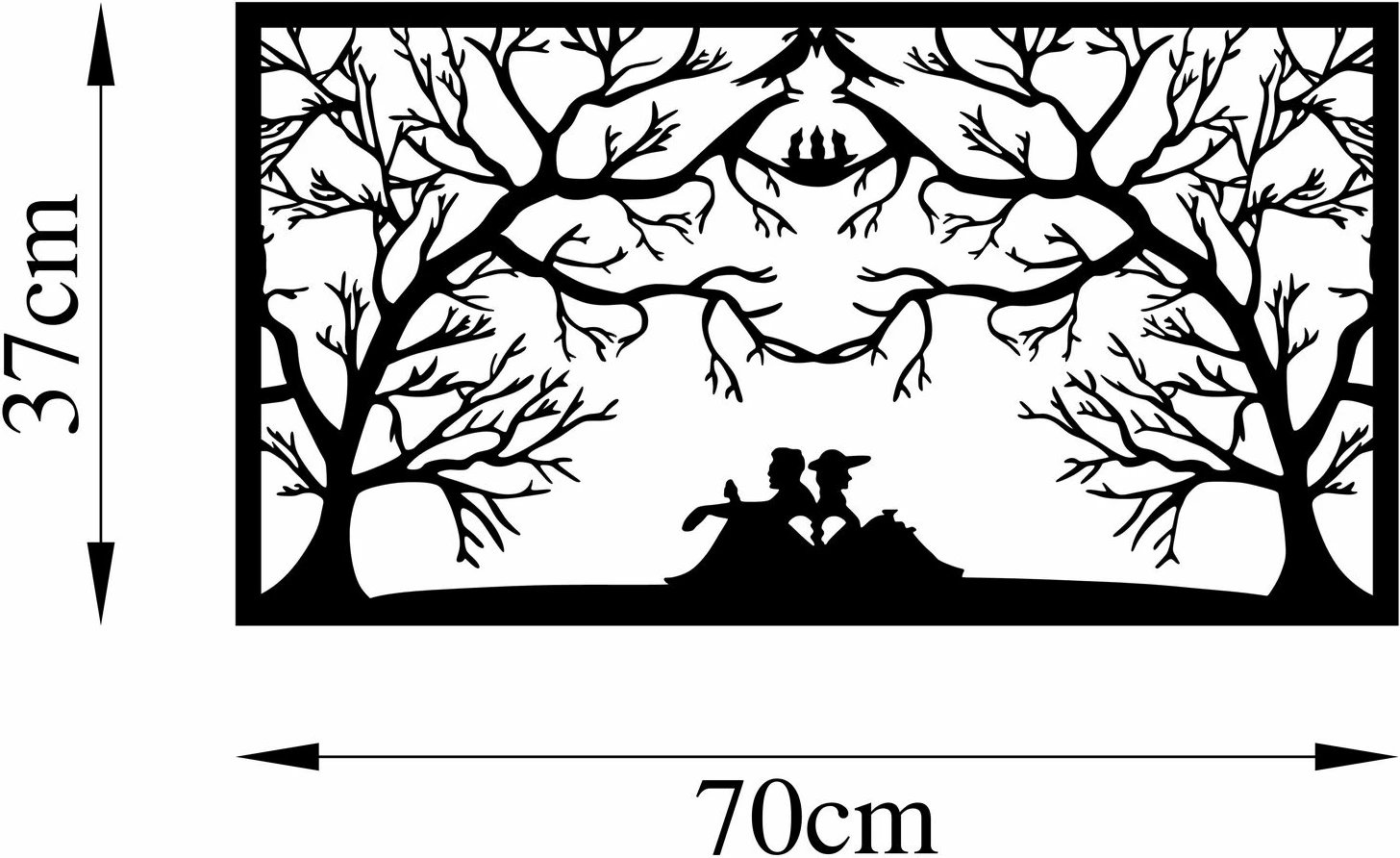 Aksesor dekorativ metalik për mur, folé zogjsh, të dashuruar, ngjyrë e zezë, 37x70cm