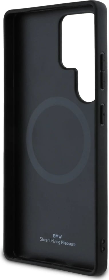 Mbështjellës BMW Leather Half Textured MagSafe për Samsung Galaxy S25 Ultra, i zi