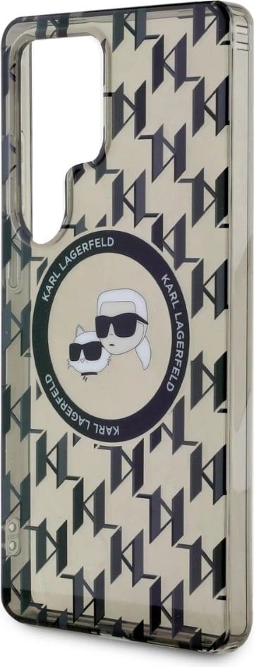 Mbështjellës Karl Lagerfeld Button Karl & Choupette Heads On KL Pattern MagSafe për Samsung Galaxy S25 Ultra, zi