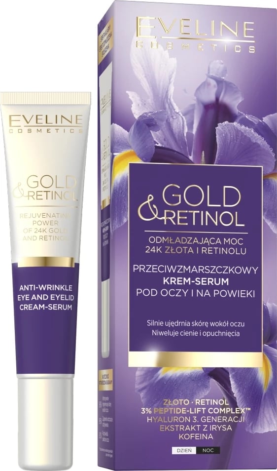 Krem-serum për sy Eveline Cosmetics Gold & Retinol Anti-Wrinkle për femra, 20ml
