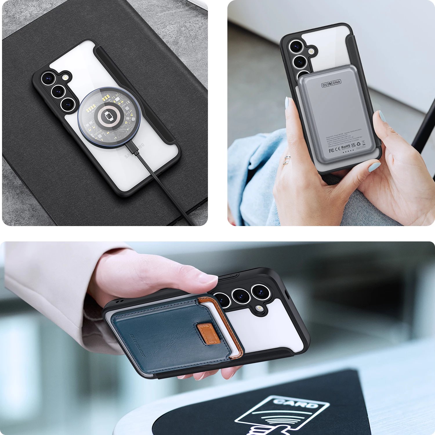 Mbështjellës Dux Ducis Skin X Pro për Samsung Galaxy S25+, MagSafe, portofol, e zezë