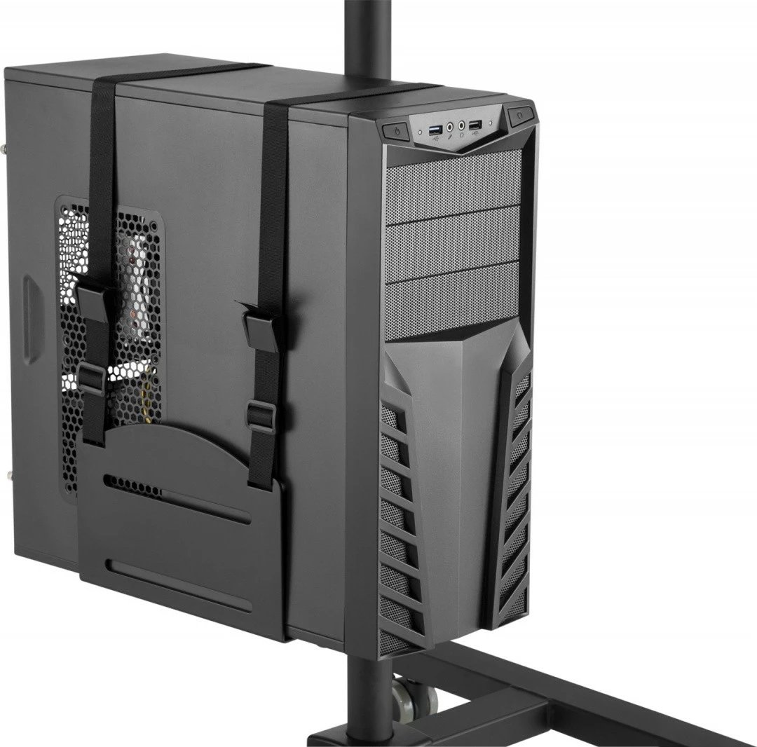 Stacion pune mobil Digitus DA-90374 me mbajtës monitori, tastiere/mausi dhe PC, rregullim lartësie, i zi