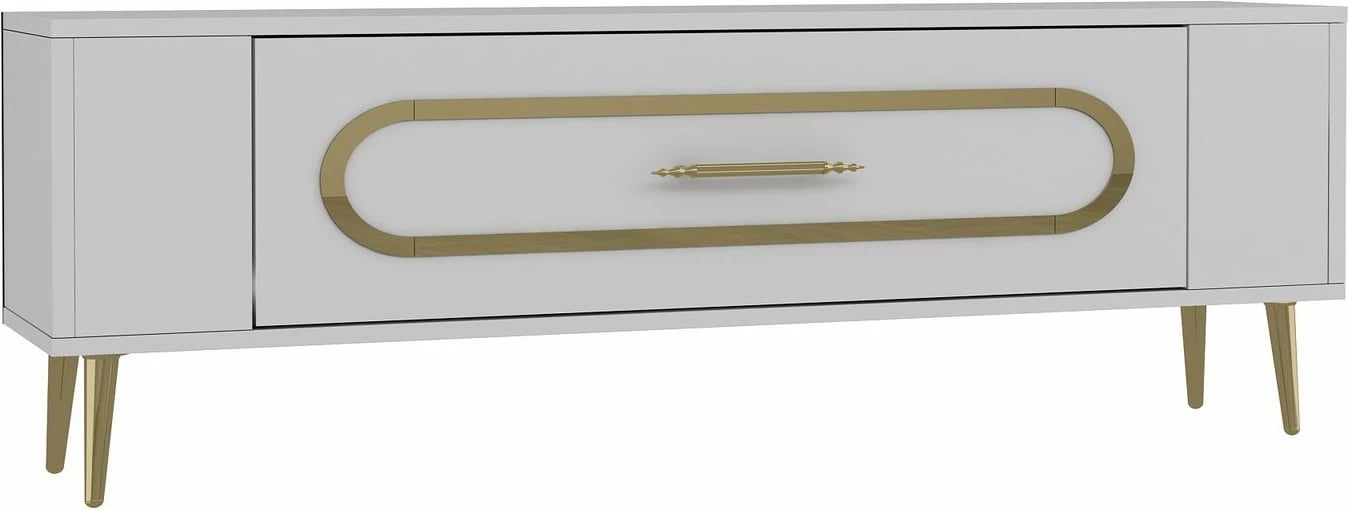 Komodë TV, ngjyrë e bardhë dhe ari, Skye Decor, Retrop3