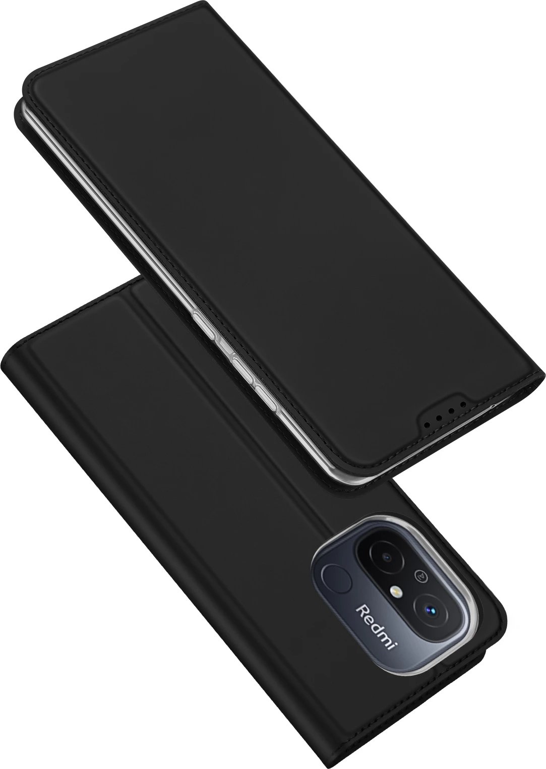 Mbështjellës Dux Ducis Skin Pro për Xiaomi Redmi 11A / Poco C55 / Redmi 12C, me kapak, xhep kartele, funksion standi, i zi