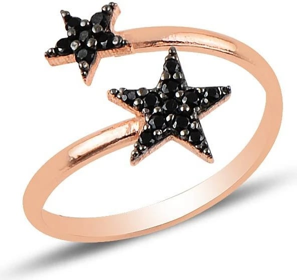 Unazë argjendi, dy yje, ngjyrë rozë e zezë, Jumeon, SGTL9958SİYAH