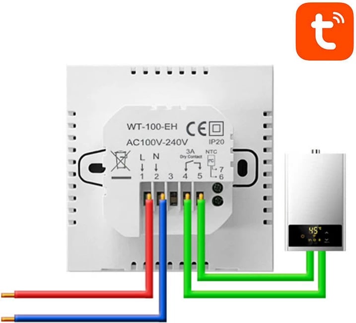 Termostat smart për bojler DHW, Avatto ZWT100 3A, ZigBee 3.0, me TUYA/Smart Life, AC 95-220V, i zi