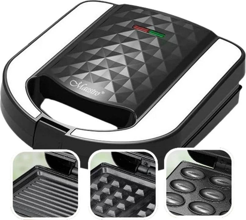 Tostier 3-në-1 Feel-Maestro MR-709 750 W pllaka të ndërrueshme jo-ngjitëse zi/argjend