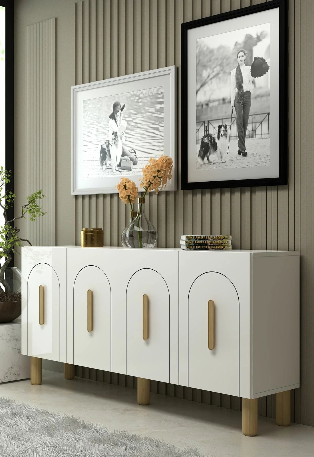 Konsol Skye Decor, e bardhë, lisi safir