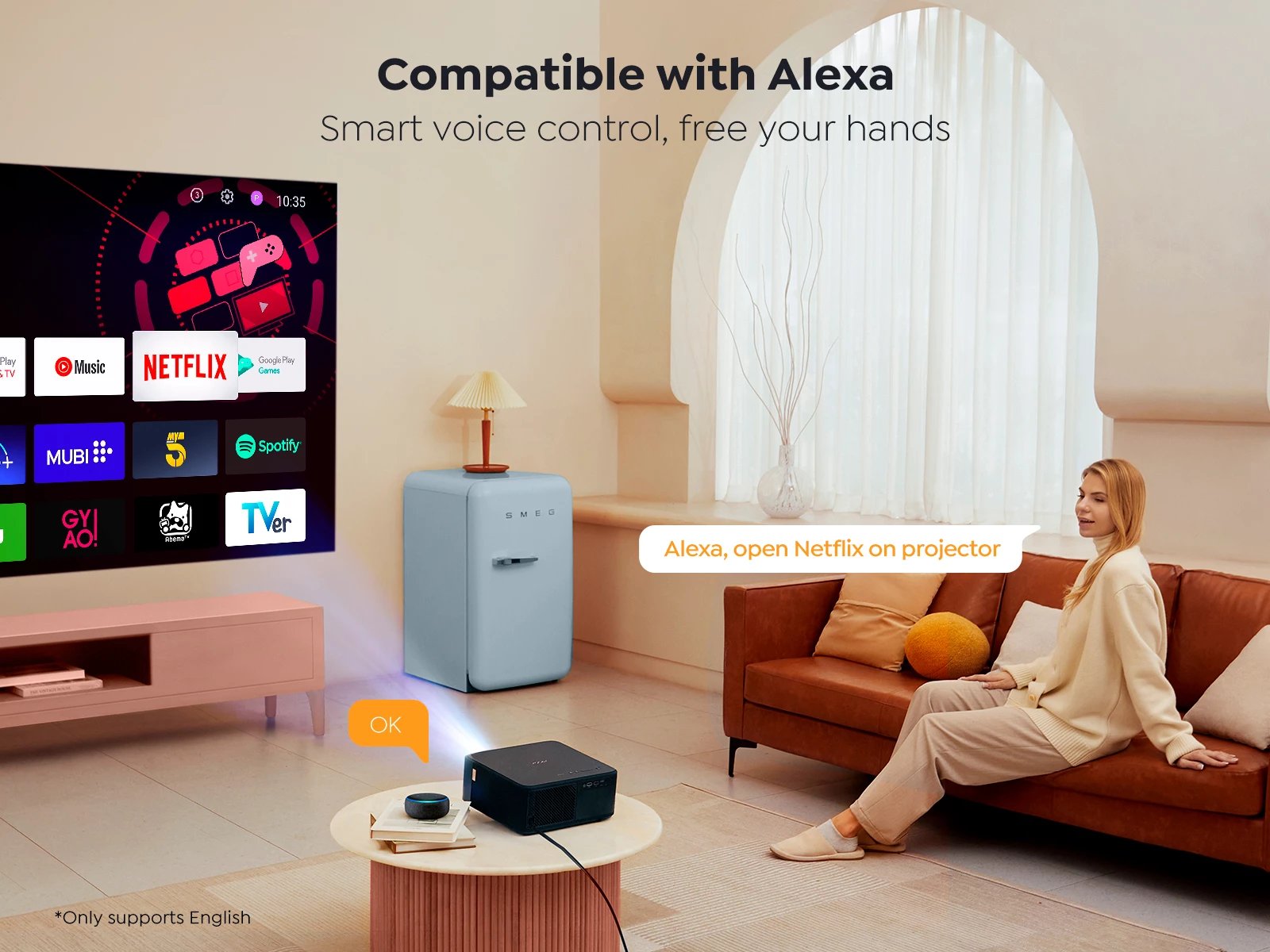 Projektor multimedial Yaber K2s, FullHD 1080p, JBL altoparlantë, Alexa, Wi-Fi 6, Bluetooth 5.0, i zi