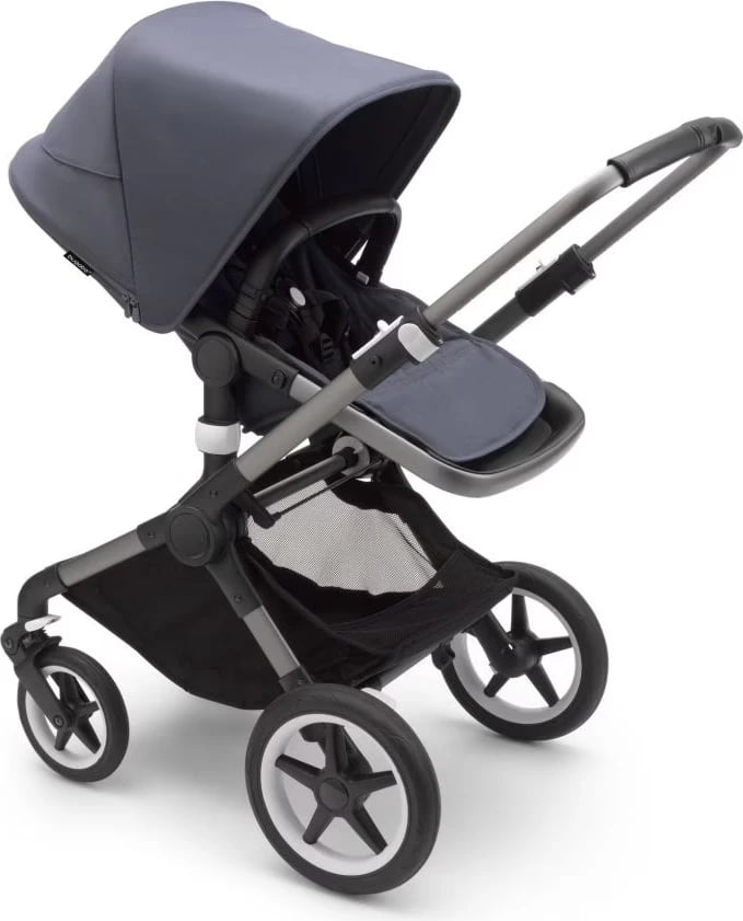 Bugaboo fox 3 carrycot and stroller with graphite frame, stormy blue fabrics and canopy