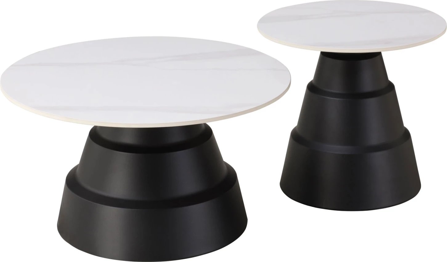 Set tavolinash kafeje LIDOK, sipërfaqe qeramike, pamje mermeri të bardhë, FH18261.01, Φ50cm & Φ70cm