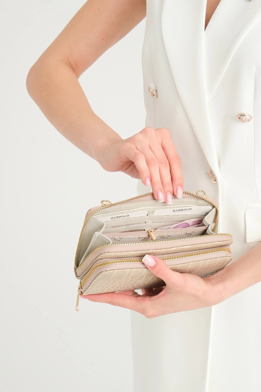 Portofol për gra, Zoozie Bags, lëkurë PU, ngjyrë bezhë, model hardhuci