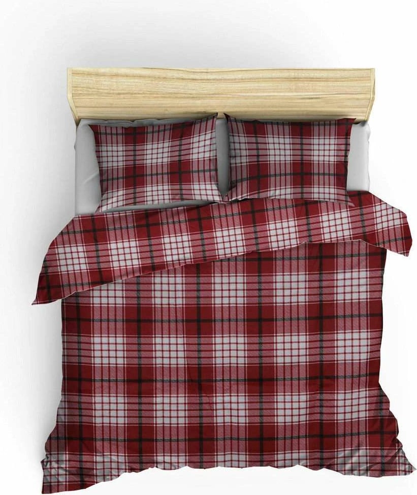 Set mbulesë krevati king, e qepur, ekose, e kuqe dhe e bardhë, L'essentiel