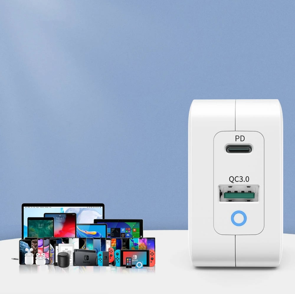 Karikues muri Choetech PD8002, GaN, 65W, 2 porta (USB-C + USB-A), Bardhë