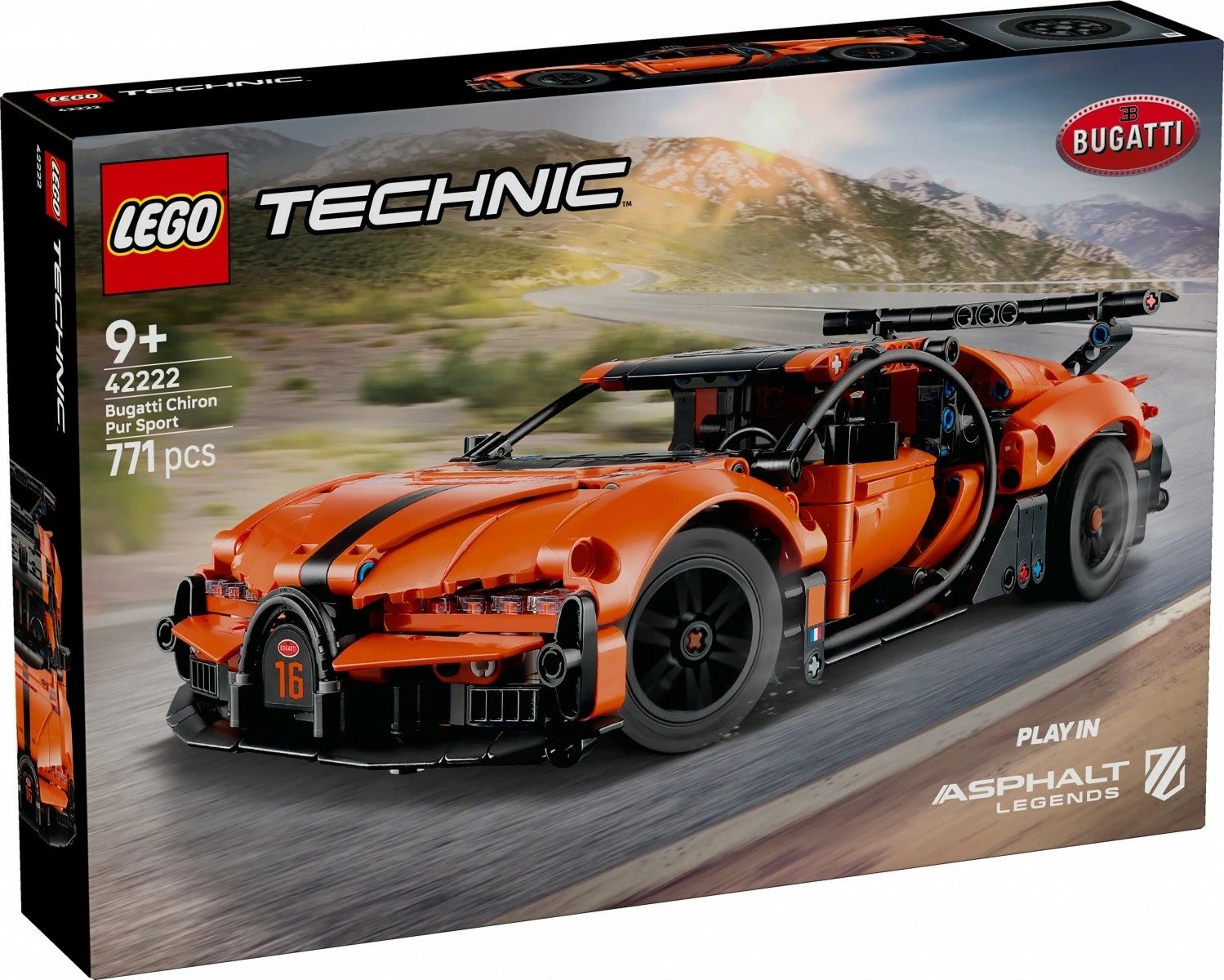Set ndërtimi LEGO Technic 42222 Bugatti Chiron Pur Sport, 771 copa, 9+, portokalli/zezë
