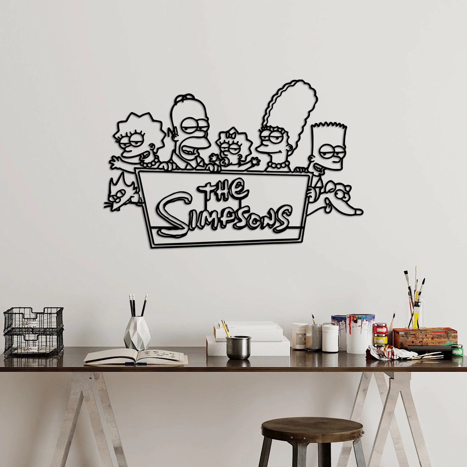 Aksesor metalik dekorativ për mur, Wallity Sımpson 7, ngjyrë e zezë, 62x40cm