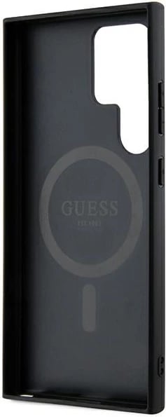 Mbështjellës Guess 4G Collection Leather Metal Logo MagSafe për Samsung Galaxy S24 Ultra, i zi