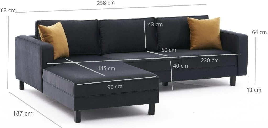 Këndare Atelier del Sofa, kadife Kale, kënd i majtë, anthracite