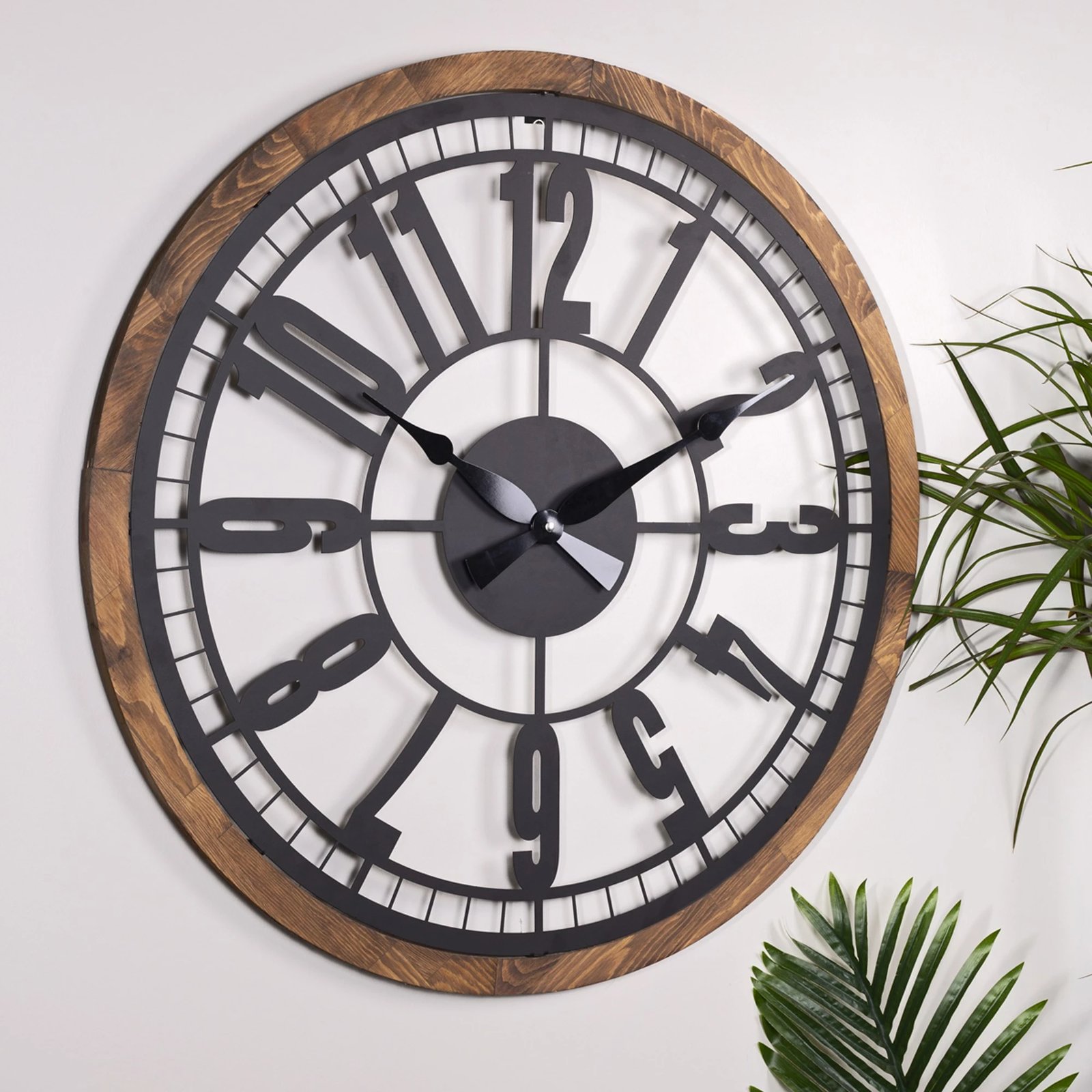 Orë muri dekorative Wallity, Bruno, metal i zi dhe lisi, 80cm