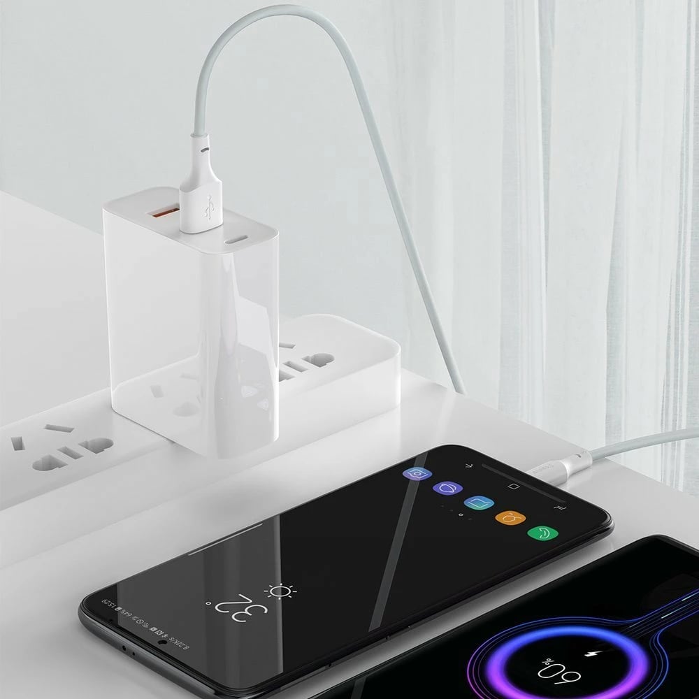 Kabllo USB në USB Type-C Baseus TZCATZJ-02, 1.5m, 40W, Set 2 copë, Bardhë