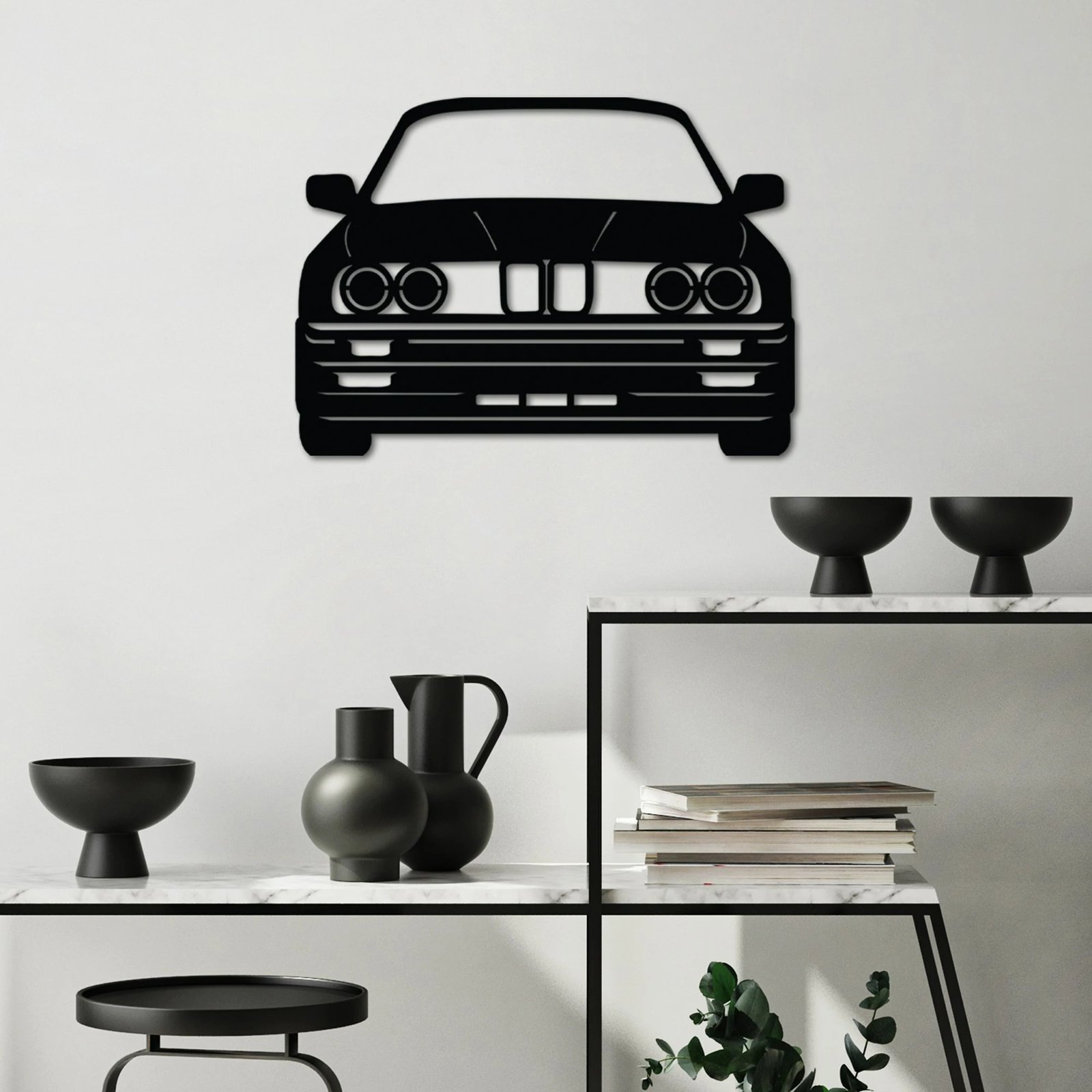 Aksesor dekorativ metalik për mur, BMW M3 E30, Wallity, ngjyrë e zezë, 57x41cm