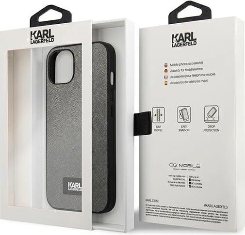 Mbështjellës Karl Lagerfeld KLHCP13SSFMP2DG për iPhone 13 mini, hardcase, argjendtë