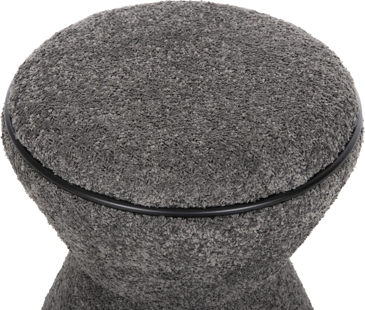 Karrige për bar rrumbullake LINNER FH9604.01, pëlhurë boucle gri-me detaje të zeza, D38x44 cm