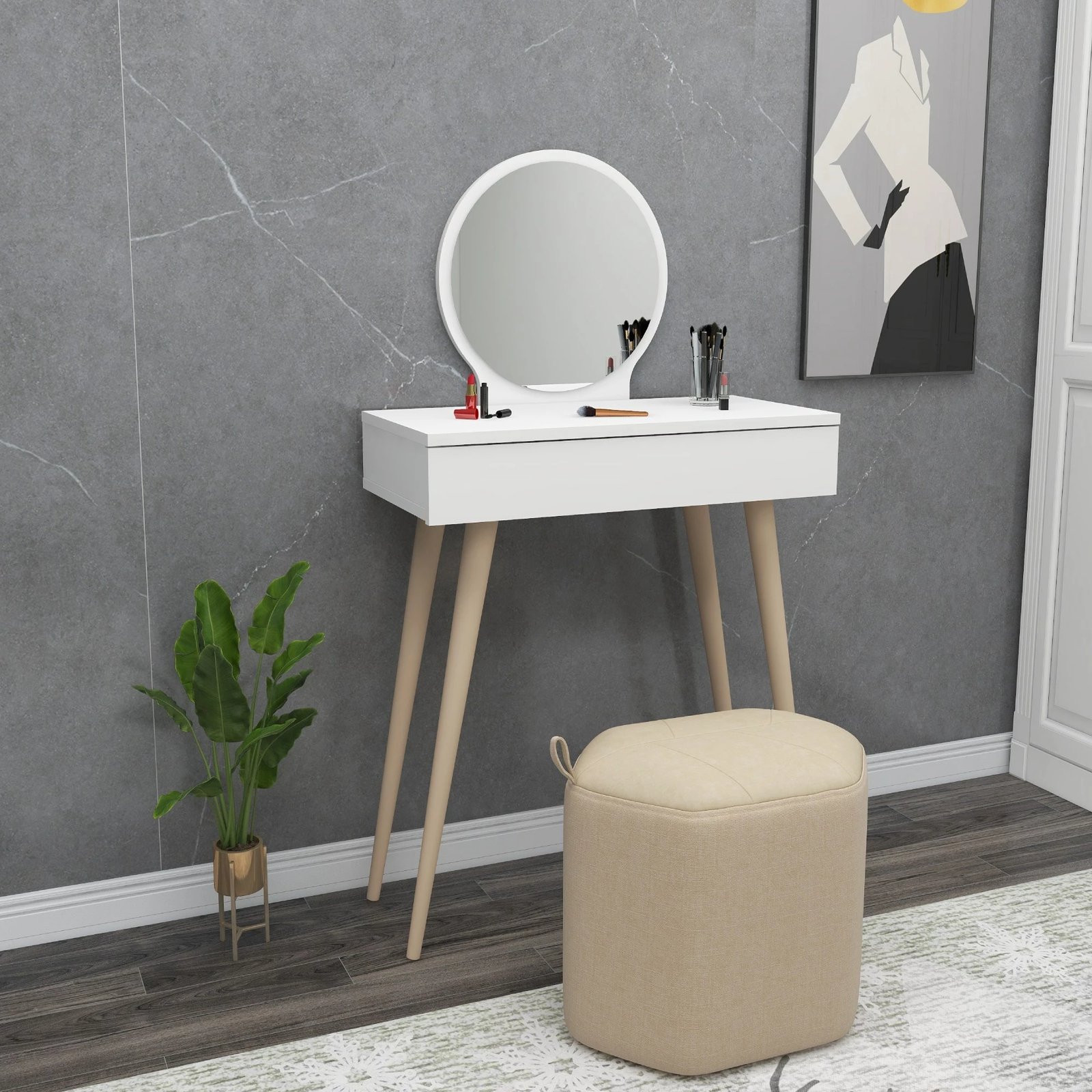 Tavolinë grimimi Hanah Home, Siena, e bardhë