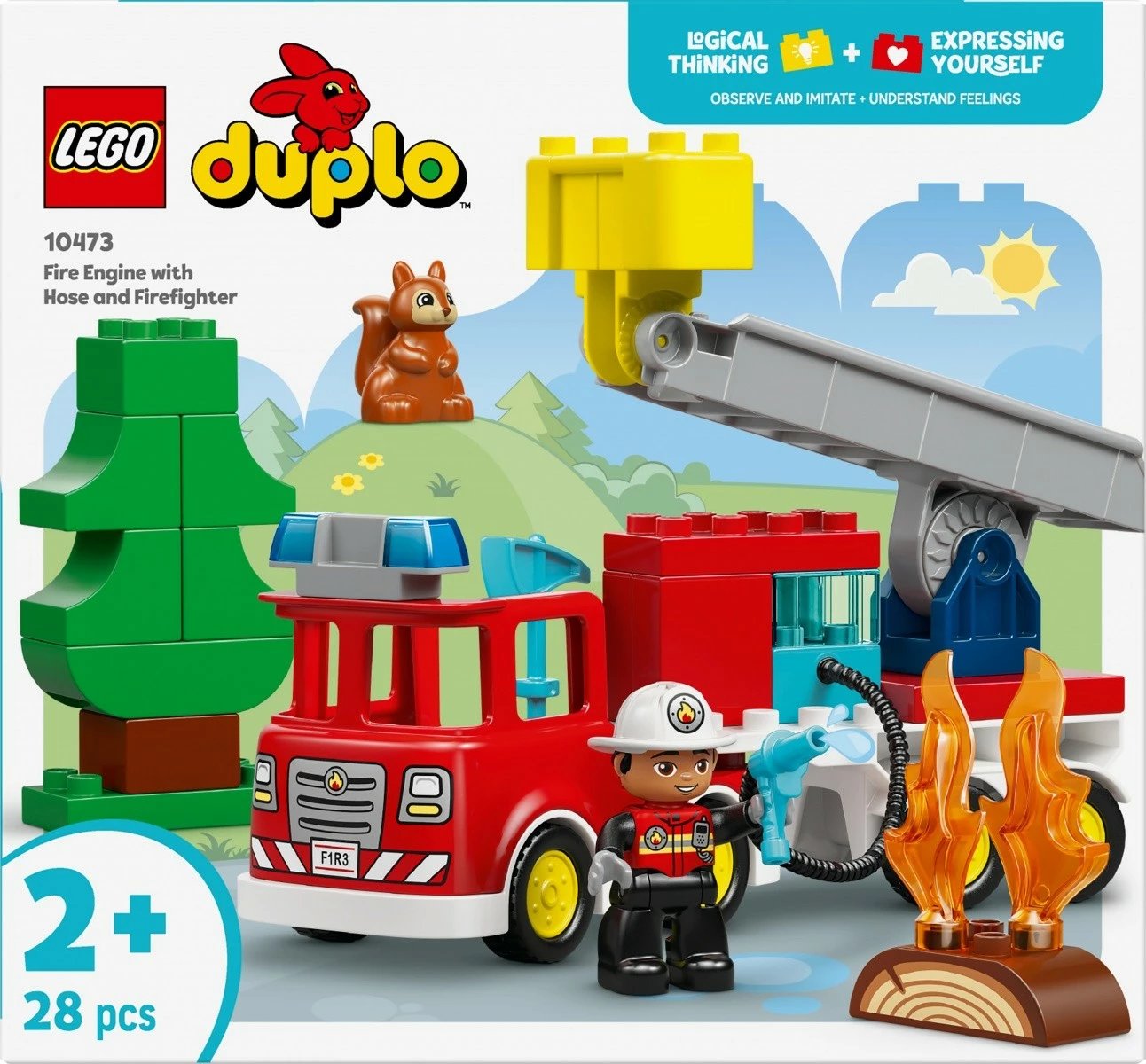 Set blloqe ndërtimi, LEGO DUPLO, 10473, kamion zjarrfikës me zorrë dhe figurë zjarrfikësi, 28 pjesë