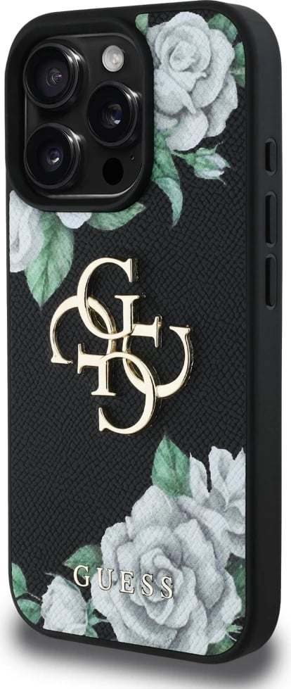 Mbështjellës Guess Grained Roses Big 4G logo për iPhone 16 Pro Max, i zi Mbështjellës Guess Grained Roses Big 4G logo për iPhone 16 Pro Max, i zi