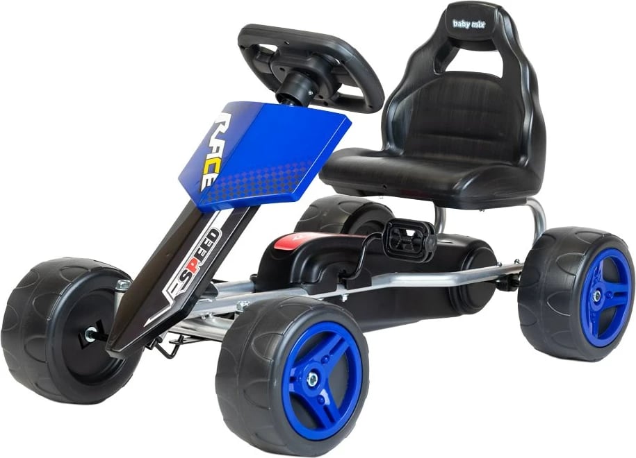 Gokart me pedale, Baby Mix Speedy, transmision me zinxhir përpara/mbrapa, rrota plastike 30 cm, ulëse e rregullueshme, moshë 3-8 vjet, ngjyrë blu