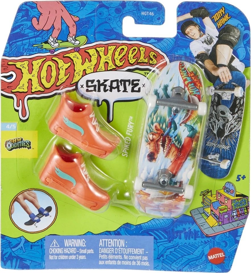Deskorolkë gishti Hot Wheels Skate Tony Hawk me këpucë gishti, shumëngjyrëshe, set