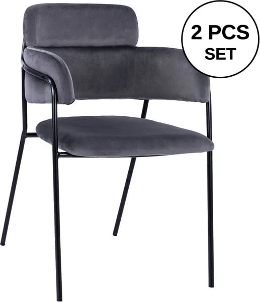 Fotelje Kelso FH8521.01 Kadife Gri e Errët & Këmbë të Zeza 52,5x52x80 cm, set prej 2 copash