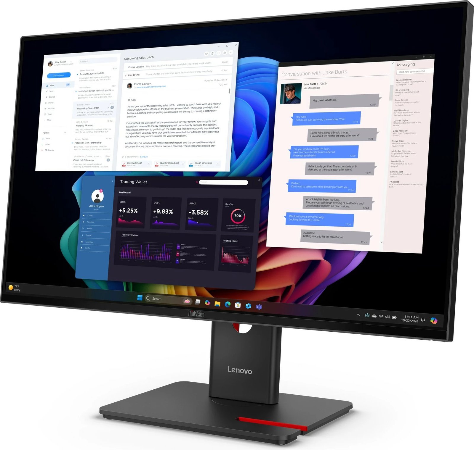 Monitor Lenovo ThinkVision T27UD-40, 27 inç, UHD, HDMI/DP/USB-C, dok, zi