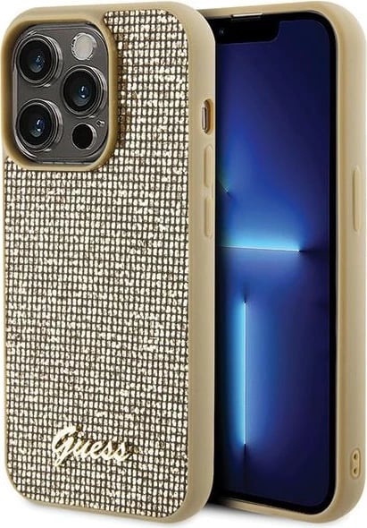 Mbështjellës Guess Disco Metal Script për iPhone 15 Pro, ari