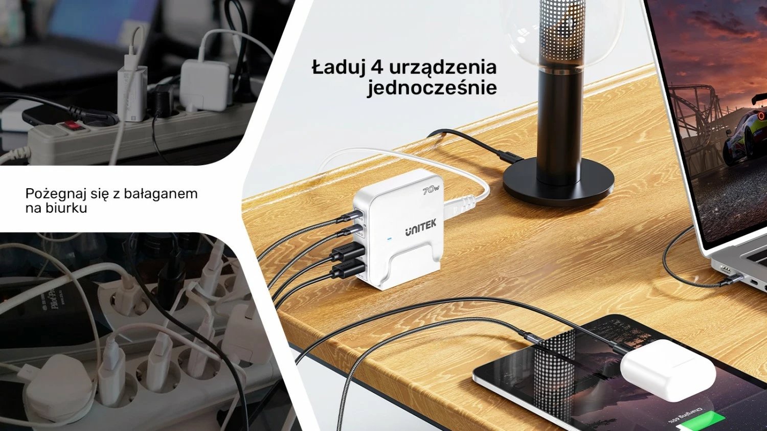 Karikues tavoline Unitek GaN 70W 2xUSB-A 2xUSB-C Karikues tavoline Unitek GaN 70W 2xUSB-A 2xUSB-C