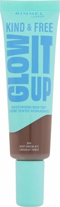 Fondatinë për femra Rimmel London Kind & Free Glow It Up Moisturising Skin Tint 605 Deep Chocolate, 30ml