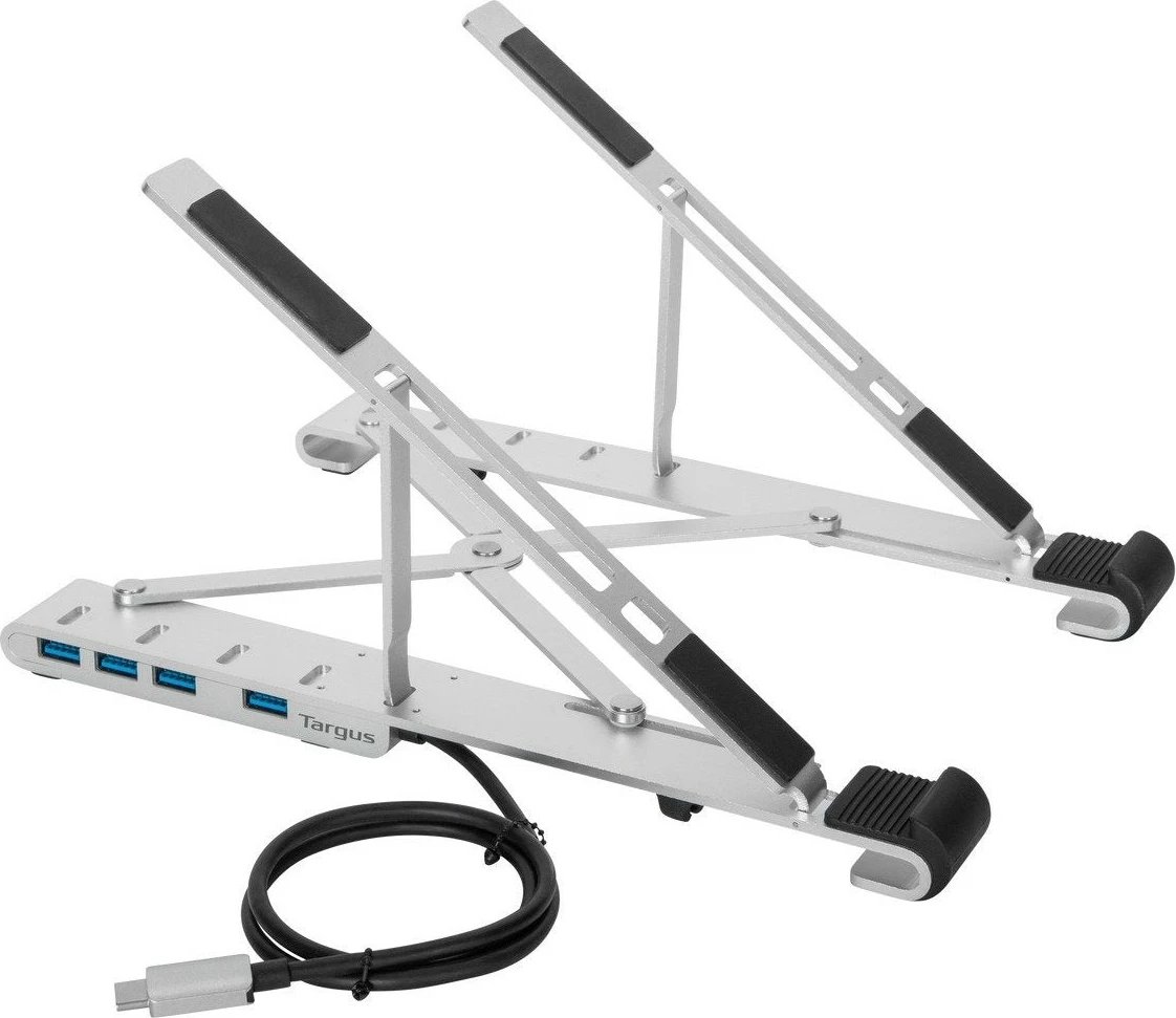 Qëndrim laptopi Targus Portable Stand, USB-A Hub, alumini, 4x USB 3.2, argjendtë