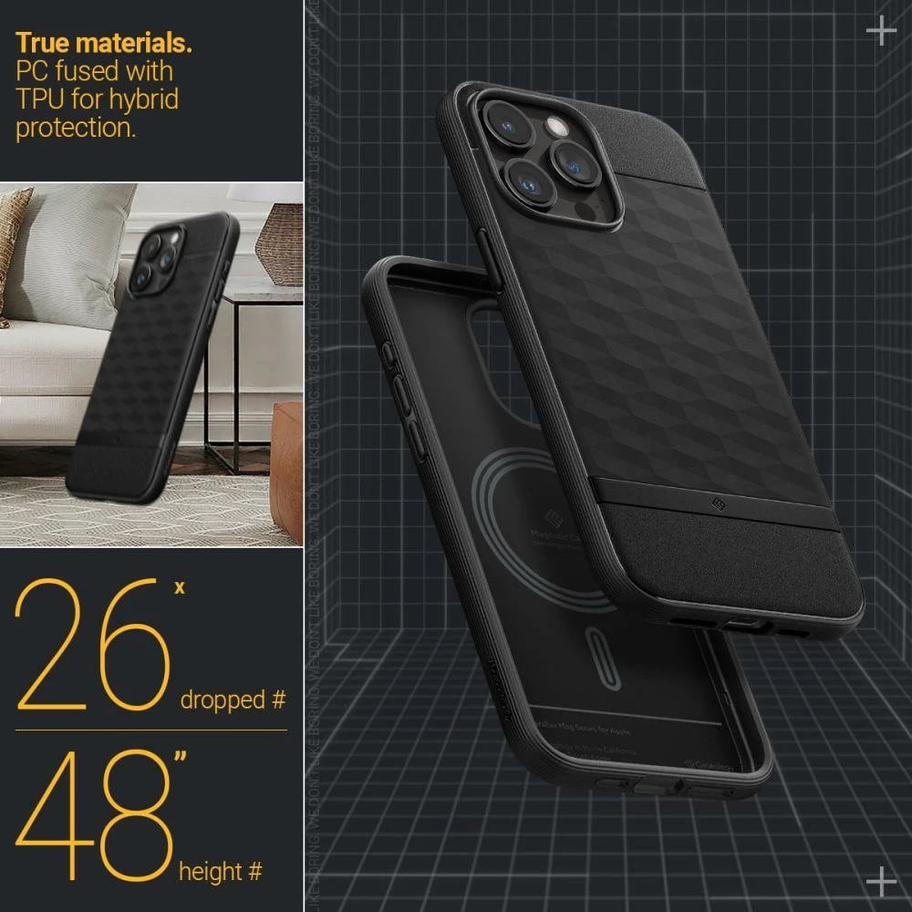 Mbështjellës Spigen Caseology Parallax Mag për iPhone 15 Pro, MagSafe, Matte Black