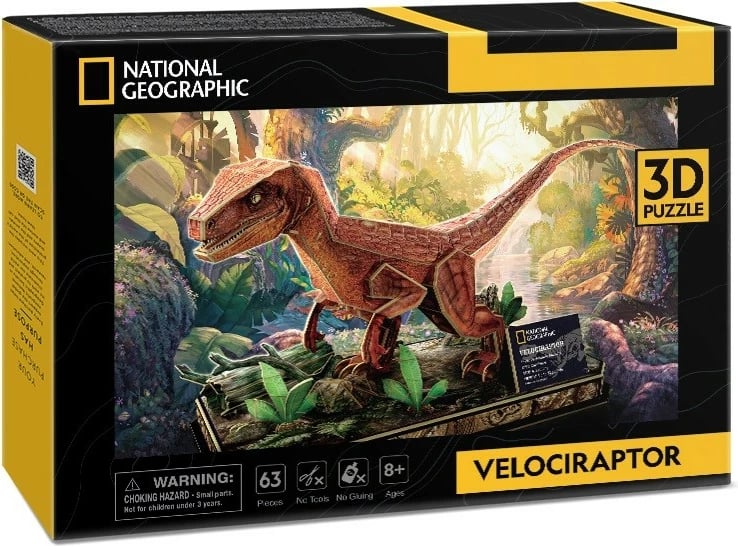 Puzzle 3D Cubic Fun National Geographic Velociraptor, 63 pjesë