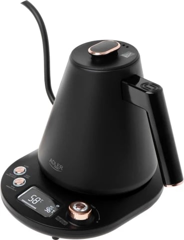 Çajnik elektrik Adler AD 1349 1.0L gooseneck me rregullim temperature, display LED, mbajtje nxehtësie, zi-ari