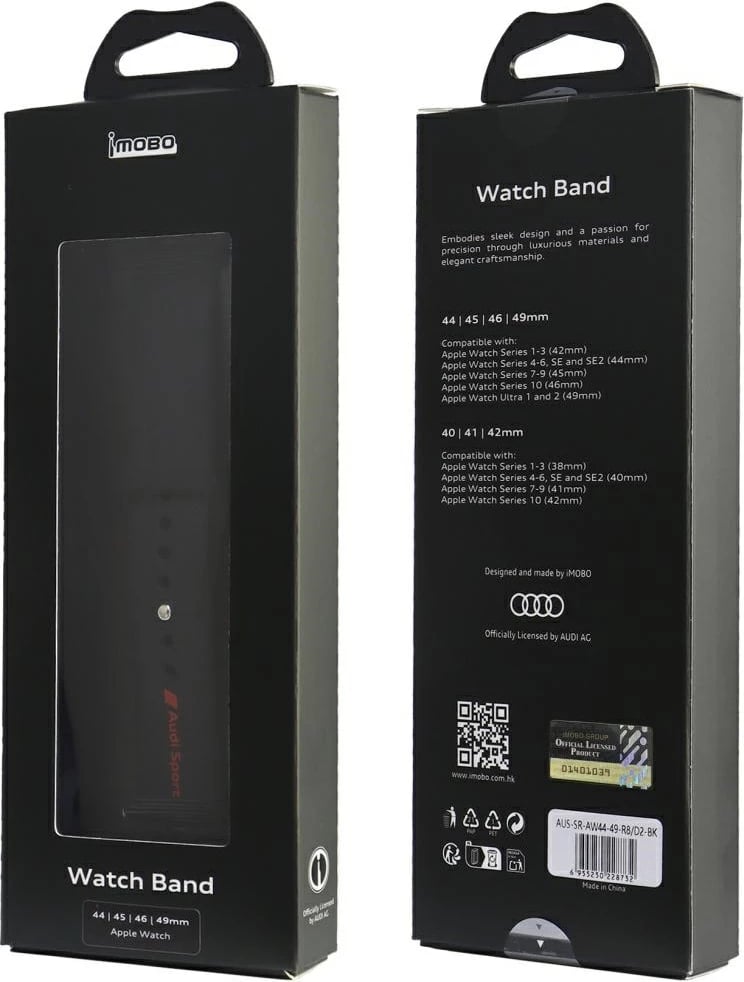 Rrip silikoni për smartwatch Audi Sport, për Apple Watch 44/45/46/49 mm, i zi