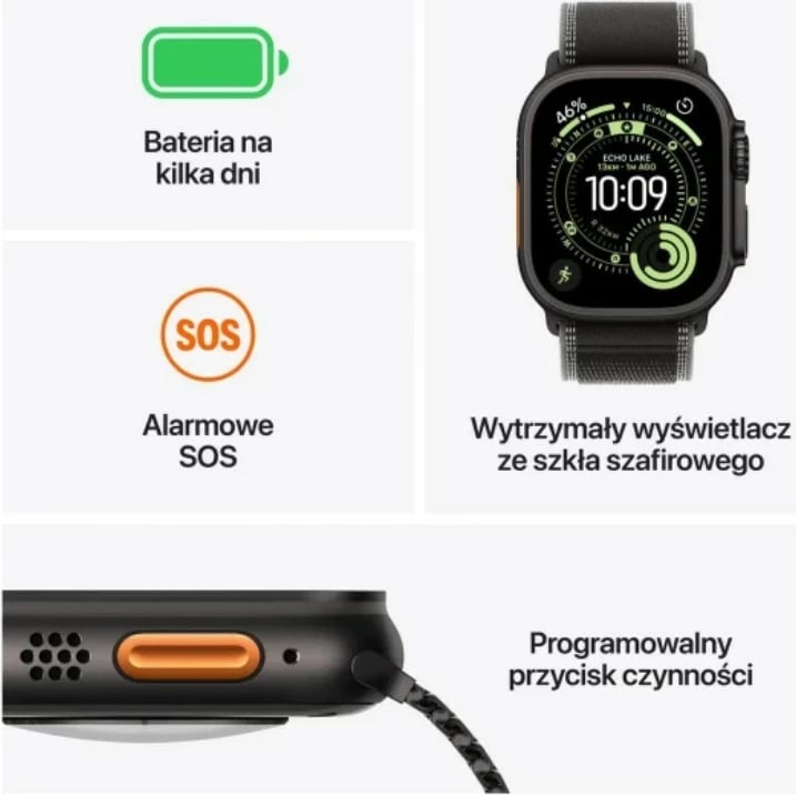 Smartwatch, Apple, Watch Ultra 3 GPS + Cellular, 49 mm kasë titan, 64 GB, ekran LTPO Retina, natyral, me rrip Milanese S