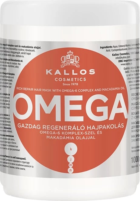 Maskë për flokë Kallos Omega Rich Repair për femra, 1000ml
