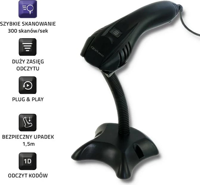 Skaner barkodi me laser Qoltec 50861, me kabllo, i zi